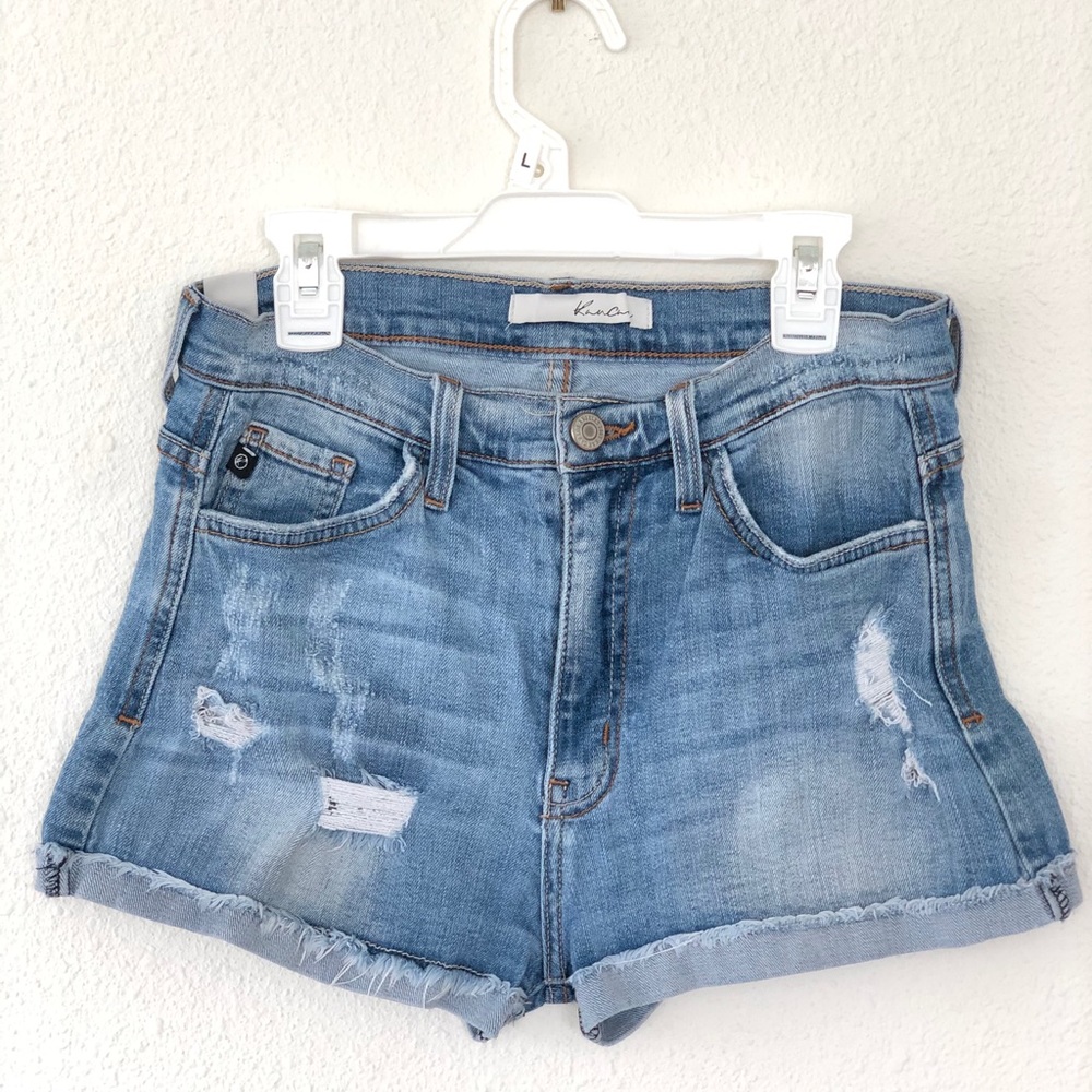 Distressed denim shorts